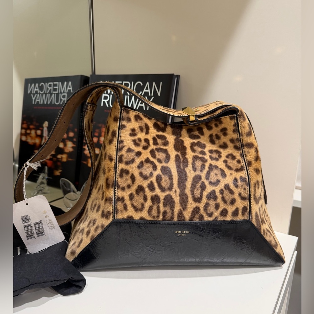 New Jimmy Choo Diamond Leopard Calf Hair Hobo Bag - Picture 6 of 6